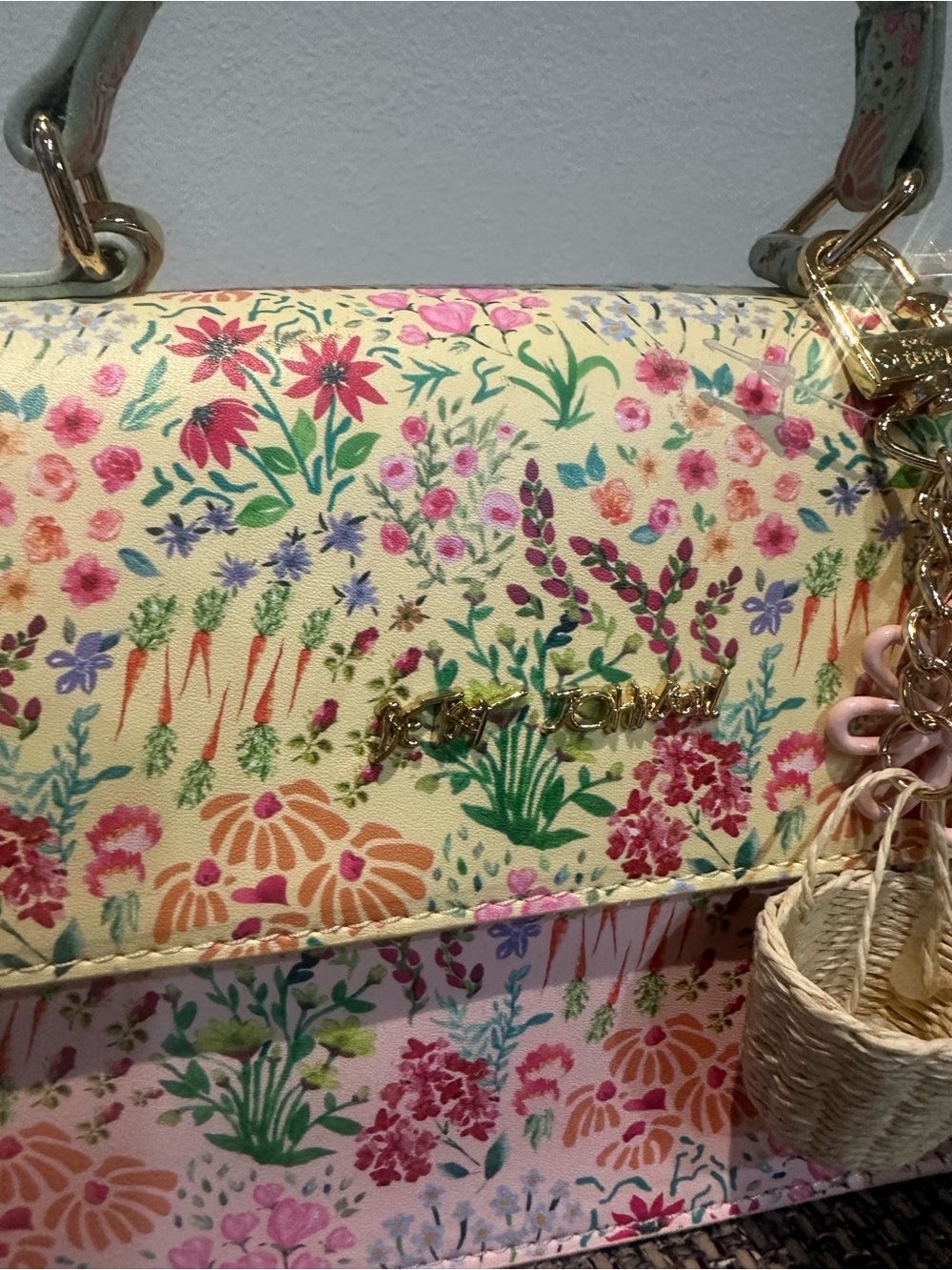 NWT Betsey Johnson Floral Garden Top-Handle Crossbody Bag | Basket Charms - Picture 4 of 12